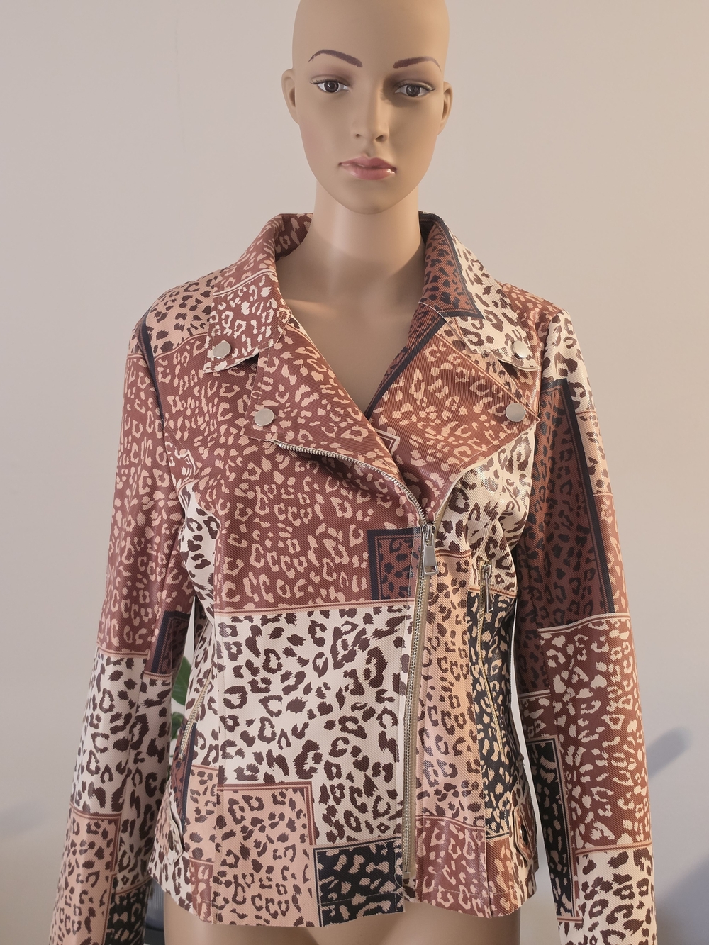 Koker Patchwork Leopard Print Moto Jacket